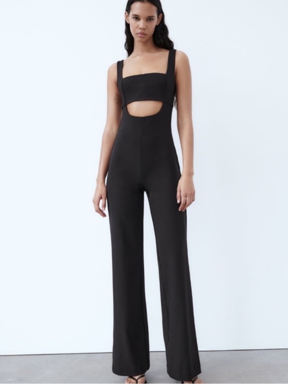 Zara Black Wide-Leg Cutout Jumpsuit